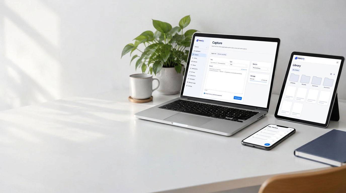 NotzUp app design illustrated on laptop, tablet and phone screens